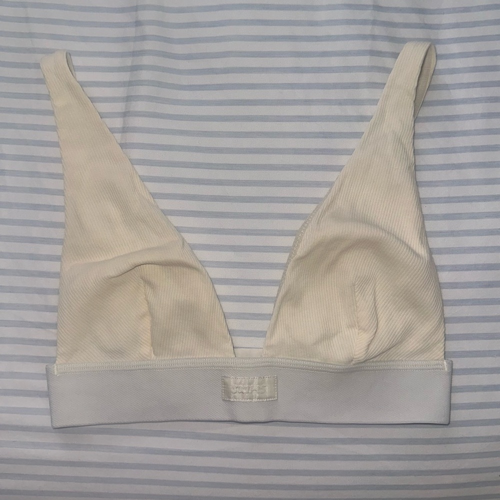 SKIMS Cotton Rib Plunge Bralette in Bone